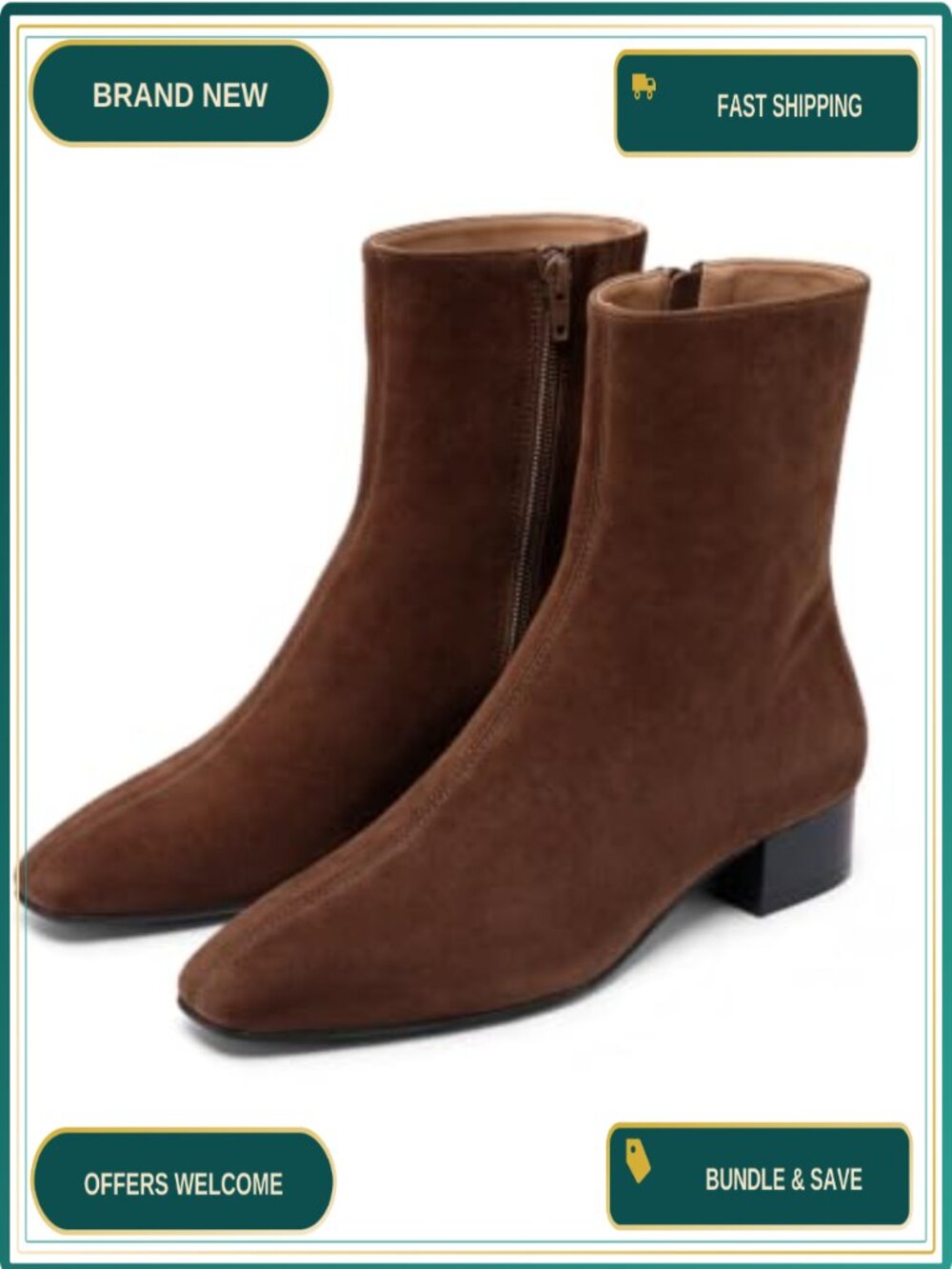 Womens Ankle Boots Chunky Low Heel Square Toe Zipper Dress Booties Faux Suede